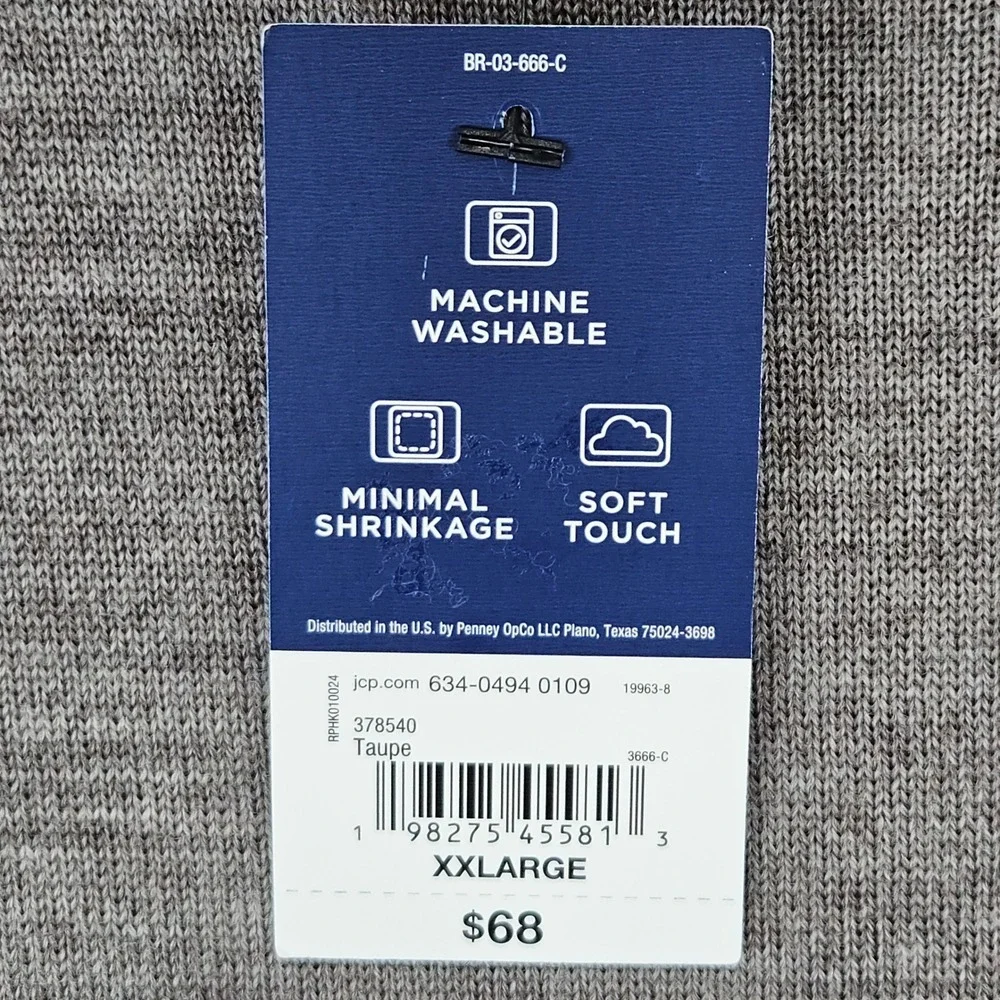 NEW Stafford Turtleneck Sweater Men's Taupe XXL Merino Wool Machine Washable NWT